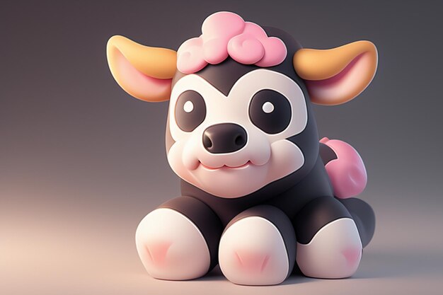 Ilustración de vaca lechera Representación 3D icono de personaje de juego dibujos animados lindo anuncio de animal de vaca lechera