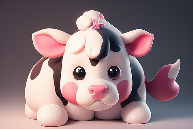 Ilustración de vaca lechera Representación 3D icono de personaje de juego dibujos animados lindo anuncio de animal de vaca lechera