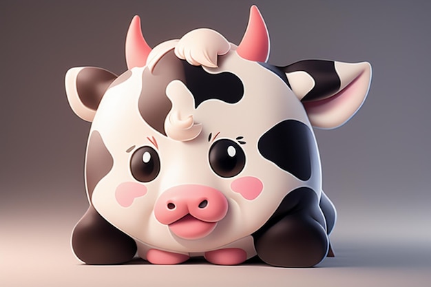 Foto ilustración de vaca lechera representación 3d icono de personaje de juego dibujos animados lindo anuncio de animal de vaca lechera