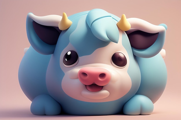 Ilustración de vaca lechera Representación 3D icono de personaje de juego dibujos animados lindo anuncio de animal de vaca lechera