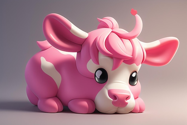 Ilustración de vaca lechera Representación 3D icono de personaje de juego dibujos animados lindo anuncio de animal de vaca lechera