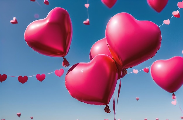 Ilustración de vacaciones de corazón volador globo corazón Feliz día de San Valentín Banner horizontal para el sitio web IA generativa