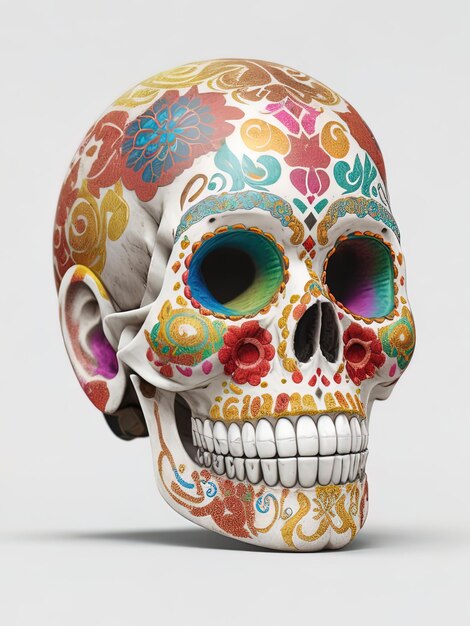 Ilustración de vacaciones mexicanas de un cráneo gótico del día de los muertos