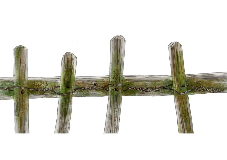 Foto ilustración de una valla de estacas de madera vieja