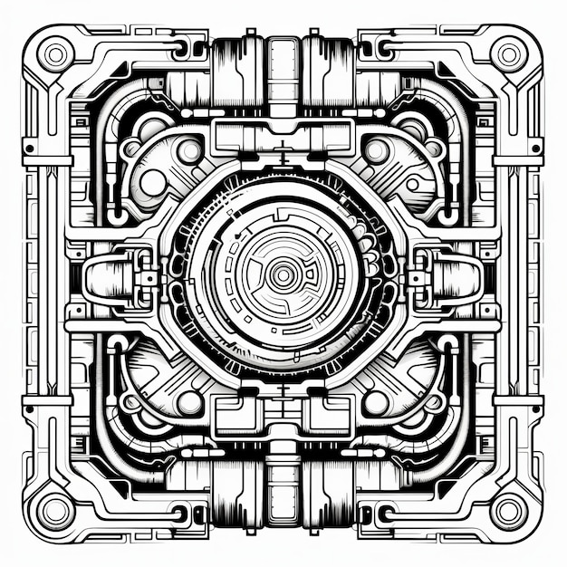 Ilustración de varios patrones de ciencia ficción de línea 2x2 como tatuaje