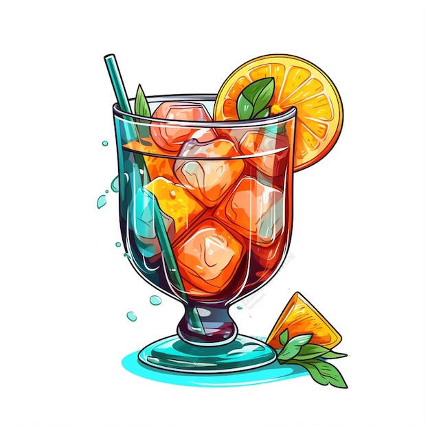 Ilustración de un vaso de té helado con rebanadas de naranja y menta generativa ai