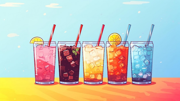 Una ilustración de vasos de bebidas heladas en la mesa AI Generado