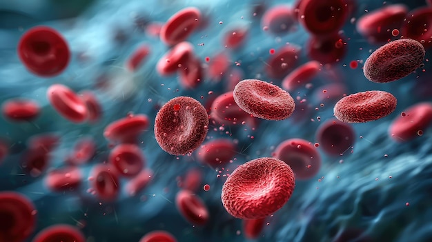 Ilustración de los vasos circulatorios de la investigación médica flujo dentro de los glóbulos rojos del cuerpo