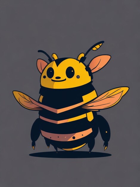 Ilustración de vector de abeja de dibujos animados divertido aislado sobre fondo gris