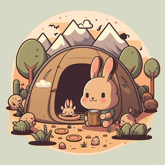 Ilustración del vector de acampada del conejo