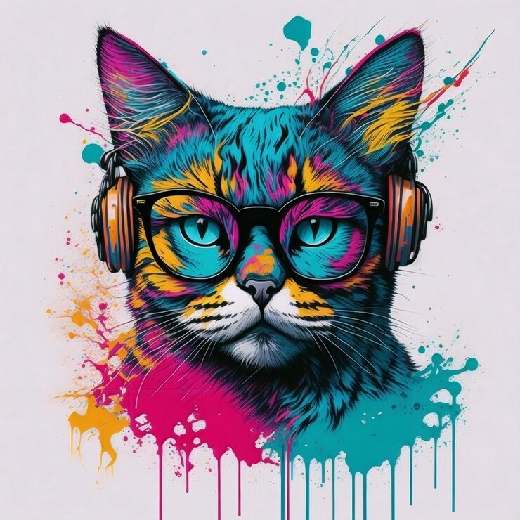 Ilustración de vector de arte pop de gatito colorido