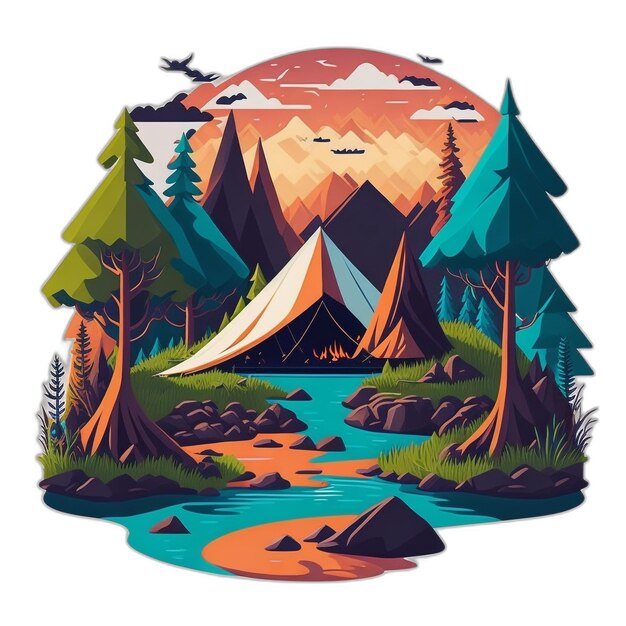 Ilustración de Vector de campamento de montaña