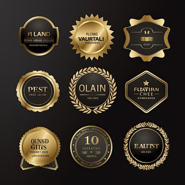 Foto ilustración de vector de colección de insignias y etiquetas de calidad premium de oro de lujo