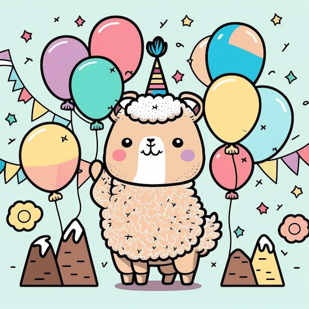 Ilustración del vector de cumpleaños de la llama