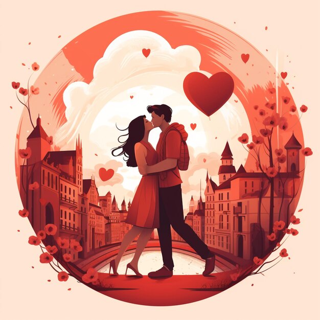 Una ilustración de un vector del Día Internacional del Beso con una pareja