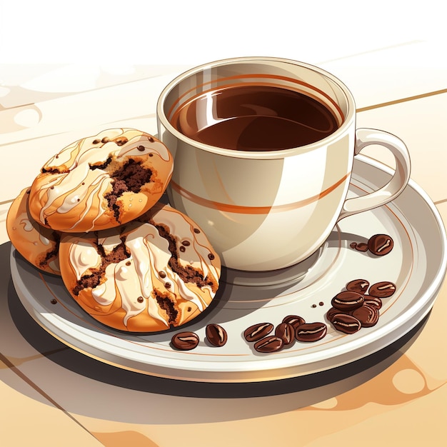 Ilustración de vector dibujado a mano de café caliente y galletas