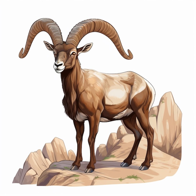 Ilustración de vector de dibujos animados 2d Ibex sobre fondo blanco hola