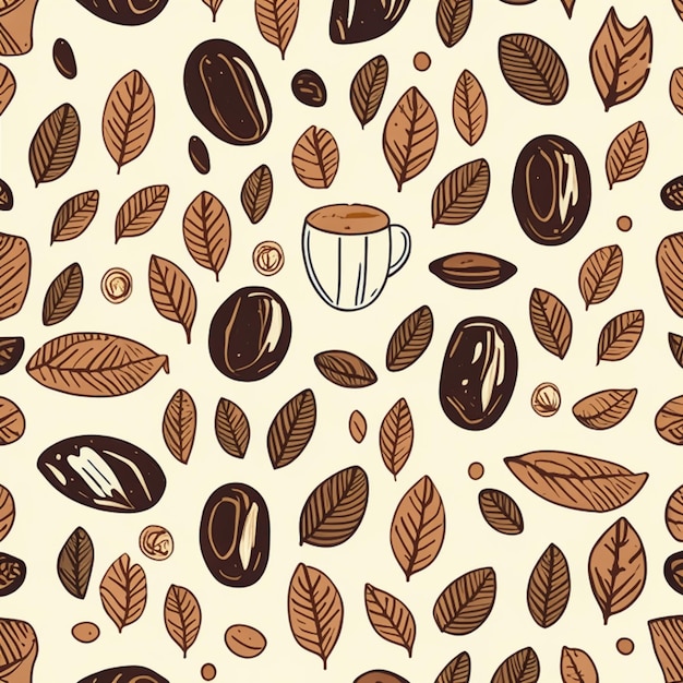 Ilustración de vector de doodle de patrón de granos de café