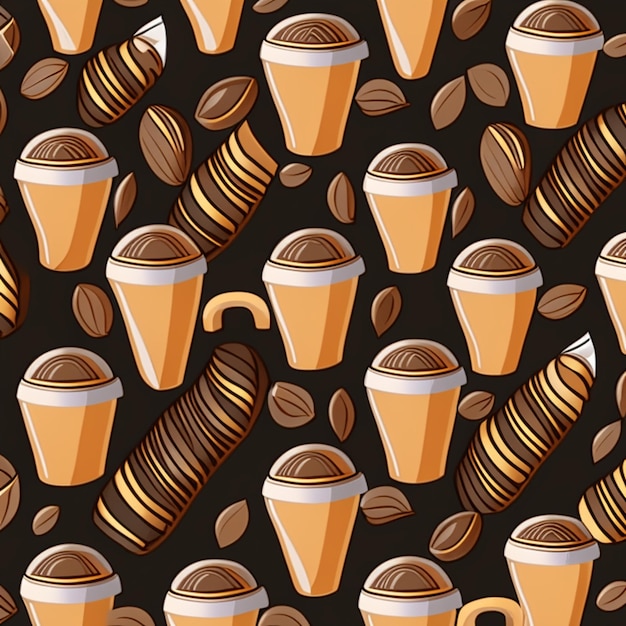 Ilustración de vector de doodle de patrón de granos de café