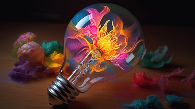 Foto ilustración de vector de lámpara de bombilla de idea en negro ai generativo