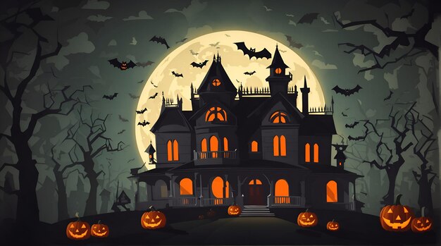 Foto ilustración de vector de mansión de halloween