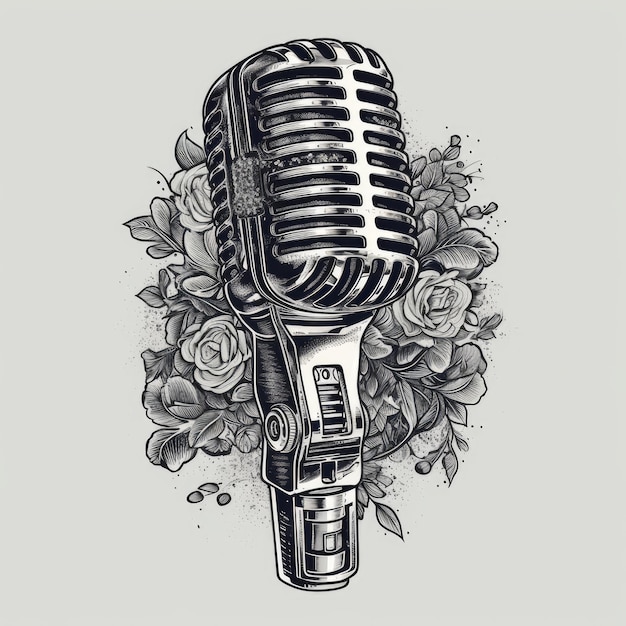 Ilustración de vector de micrófono para camiseta dibujada en Adobe Illustrator
