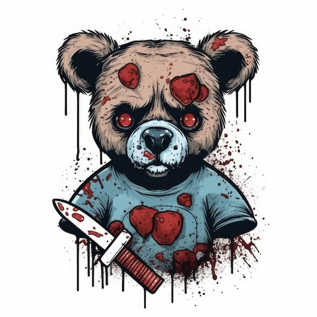 Ilustración de vector de oso de peluche asesino para camiseta