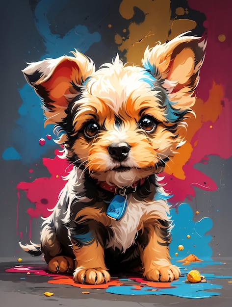 Ilustración de vector de perro colorido para diseño de camiseta
