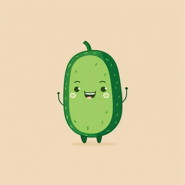 Ilustración de vector de personaje de dibujos animados de verduras divertidas de pepino kawaii