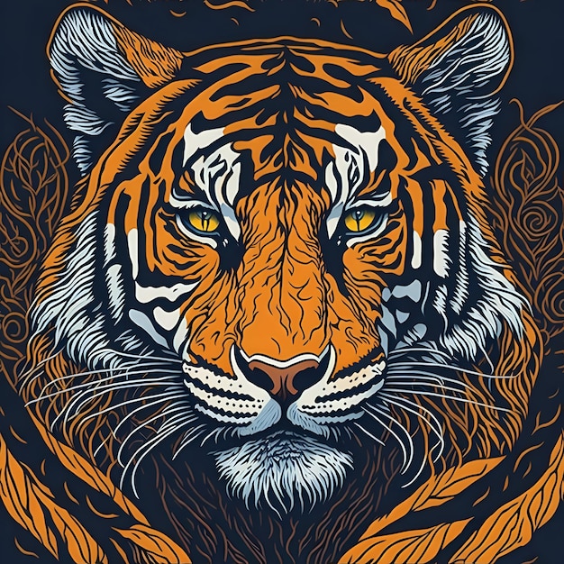 Una ilustración de vector de tigre dibujada a mano detallada