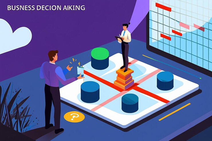 Foto ilustración del vector de toma de decisiones empresariales el camino correcto hacia el éxito