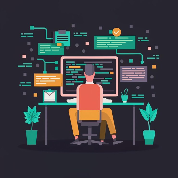 Foto ilustración vectorial 2d colorida en las redes sociales para aumentar la influencia del blogger emarketer a través de las páginas de internet