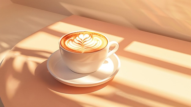 Ilustración vectorial 3D de un latte con arte personalizado de latte toque personal iluminación cálida