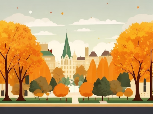 Foto ilustración vectorial del abrazo del otoño de un sencillo follaje otoñal liso en 3d en un parque