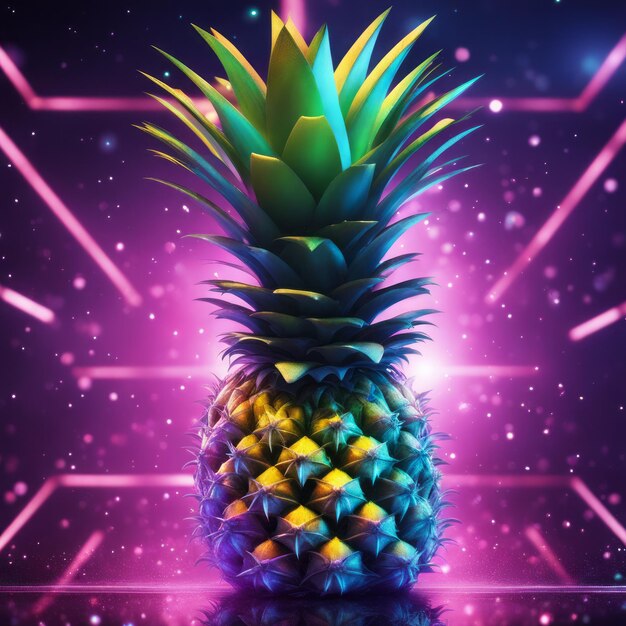 Ilustración vectorial al estilo de neón de piña Ilustración vectoria al estilo de neon de piña