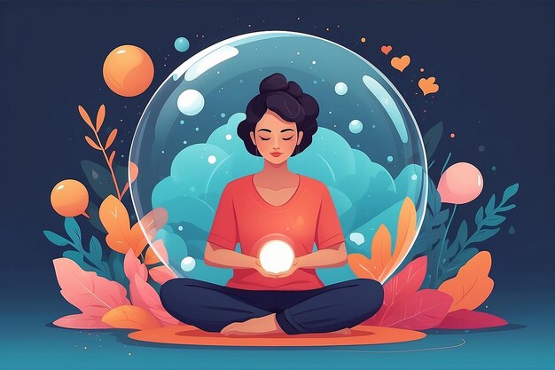 Ilustración vectorial de amor propio meditativo en armonía de estilo plano