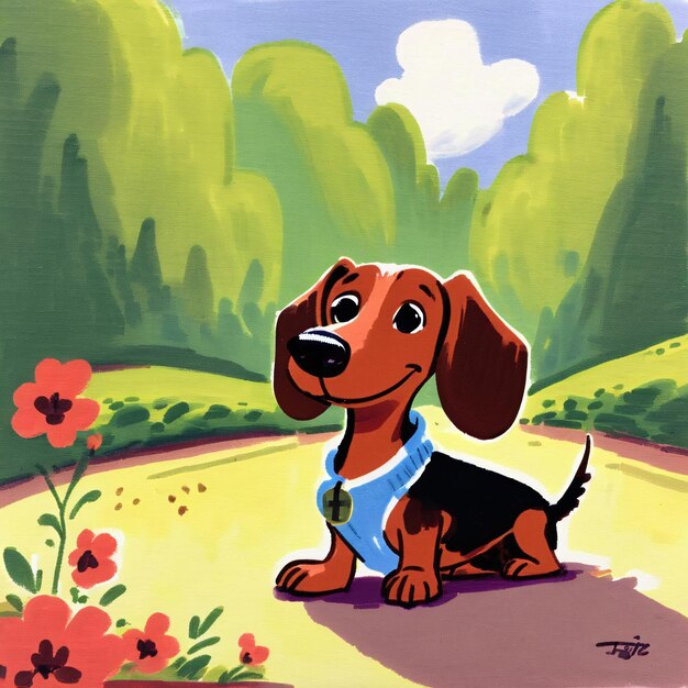 Foto ilustración vectorial de animales lindos dibujado por niños perro dachshund