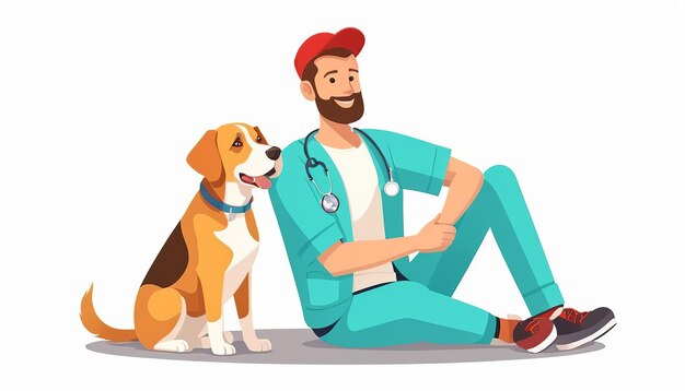 Ilustración vectorial de animales voluntarios que ayudan en un estilo plano moderno