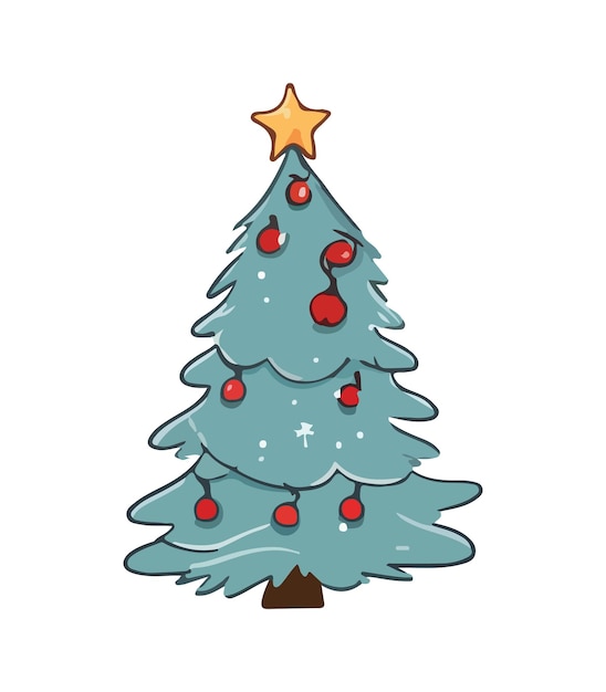 Foto ilustración vectorial de árbol de navidad decorado en nieve sobre fondo blanco pino de navidad esponjoso verde aislado sobre fondo blanco árbol de navidad lindo en estilo acuarela de dibujos animados