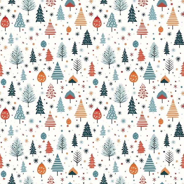 una ilustración vectorial de árboles de Navidad y copos de nieve