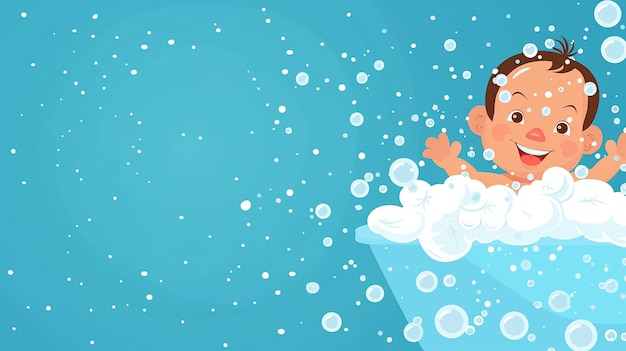 Ilustración vectorial de un bebé lindo bañándose felizmente
