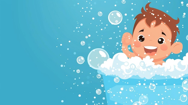 Ilustración vectorial de un bebé lindo bañándose felizmente