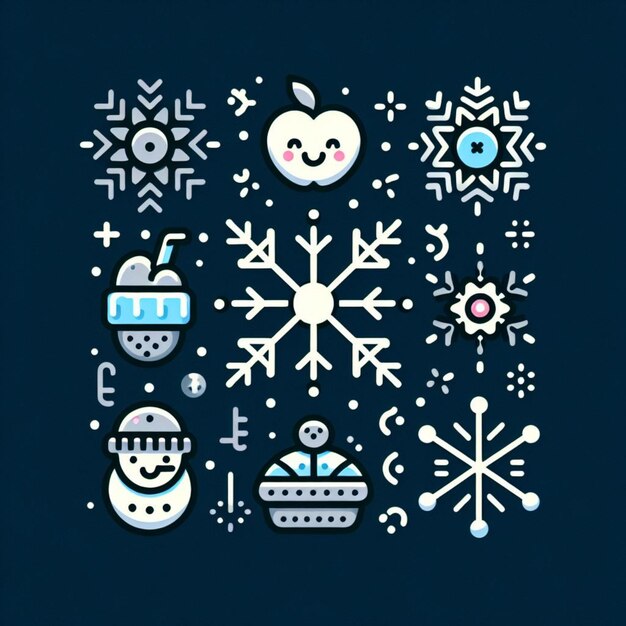 Ilustración vectorial de bonitos copos de nieve e íconos de invierno