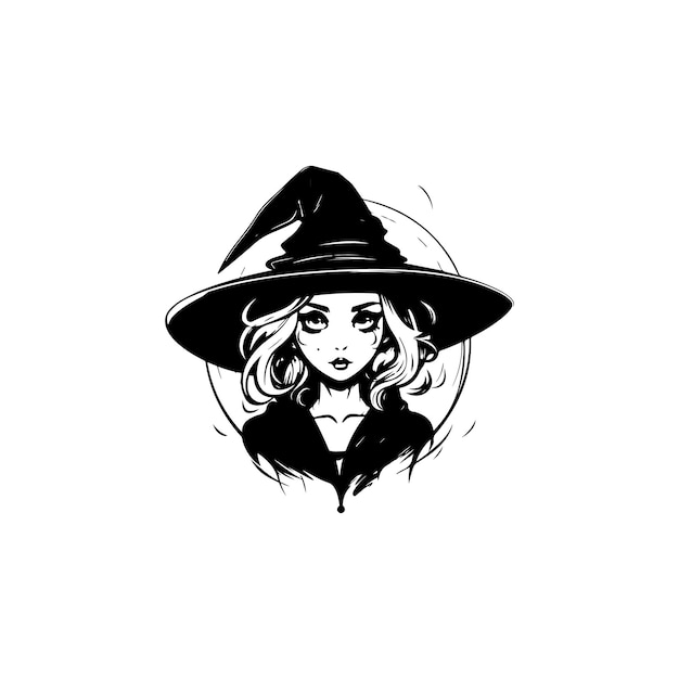 Foto ilustración vectorial de una bruja con sombrero ilustración de silueta vectorial en blanco y negro de la bruja de halloween