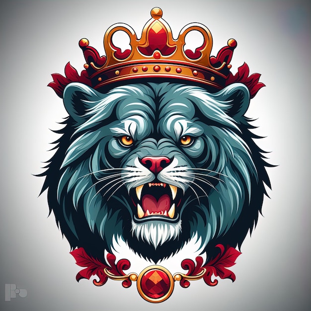 Ilustración vectorial de un cabecero de león con corona y corona ilustración vectorial