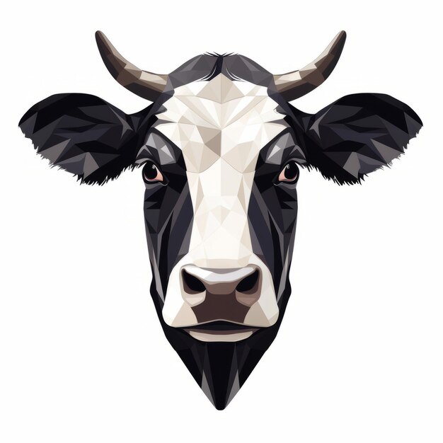 Ilustración vectorial de cabeza de vaca poligonal en blanco oscuro y negro claro