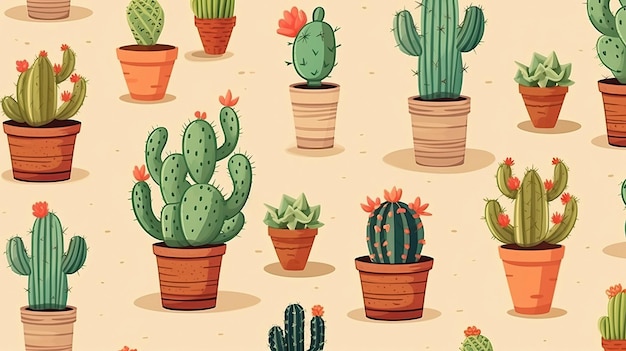 Una ilustración vectorial de cactus y plantas.