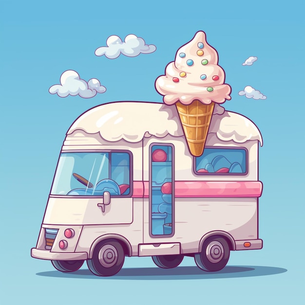 Ilustración vectorial de un camión de helado con un fondo colorido