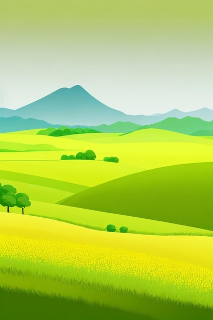 Ilustración vectorial del campo sereno de un hermoso paisaje rural
