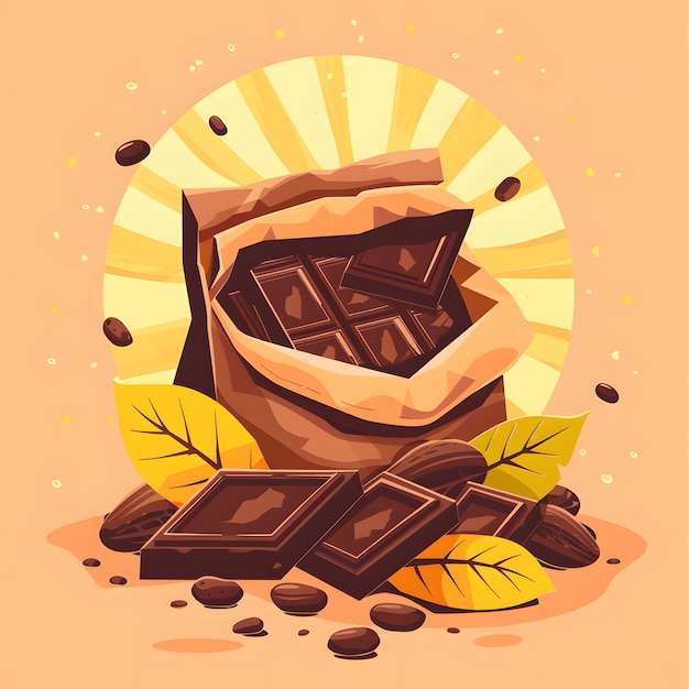 Ilustración vectorial de una canasta llena de caramelos de chocolate y nueces